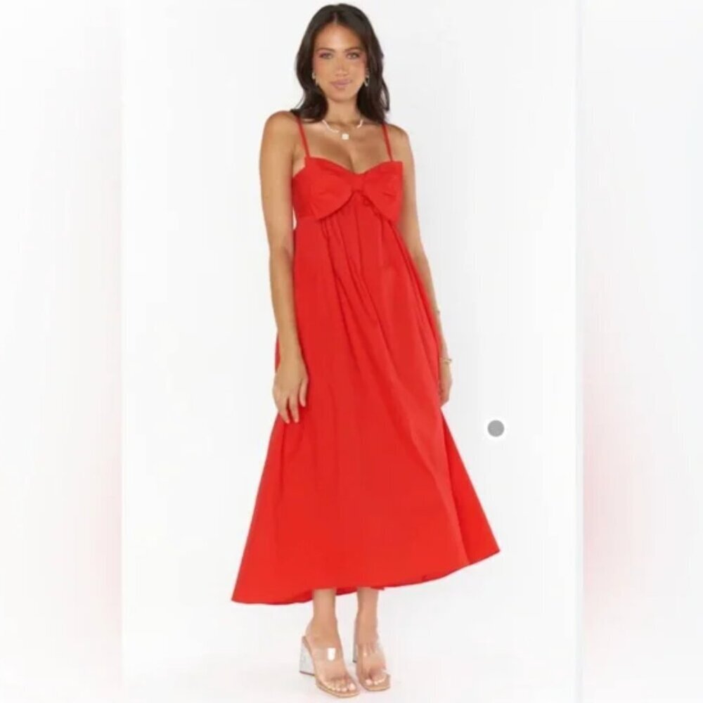 Show Me Your Mumu Best Bow Red Cami Poplin Midi Dress Small